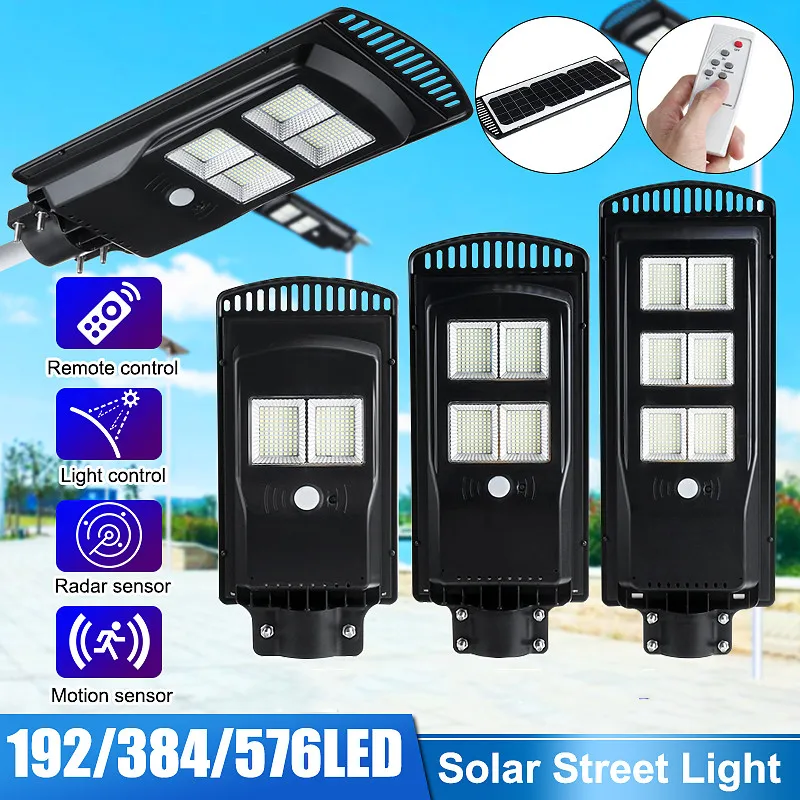 Solar Panel 192/384/576LED Wall Street Light Outdoor Garden Lamp wirh Remote Controller
