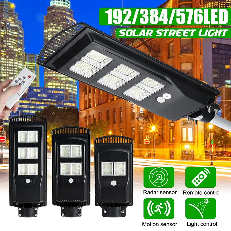 Solar Panel 192/384/576LED Wall Street Light Outdoor Garden Lamp wirh Remote Controller