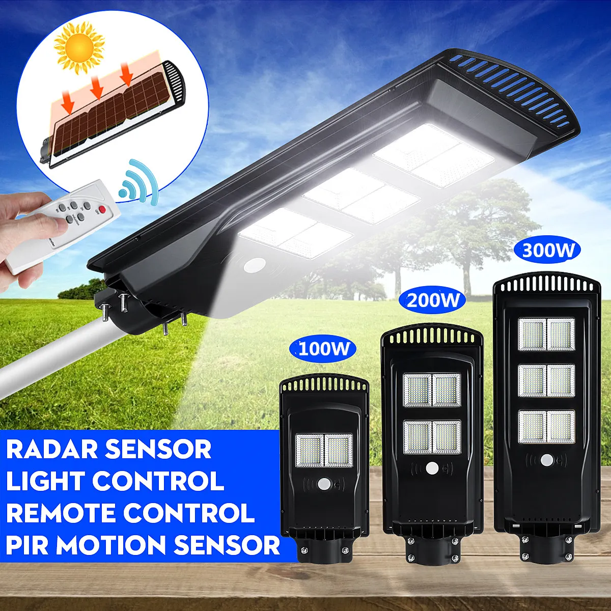 Solar Panel 192/384/576LED Wall Street Light Outdoor Garden Lamp wirh Remote Controller