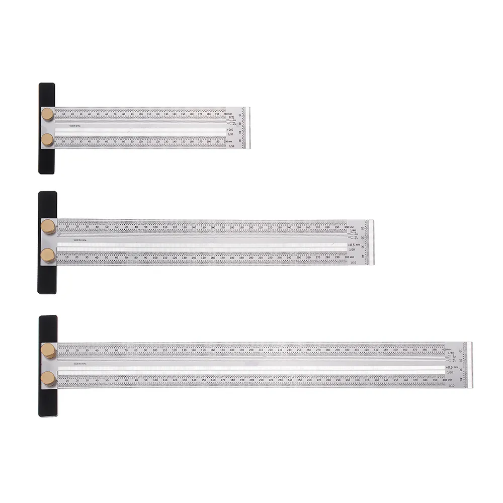Drillpro 200/300/400mm Stainless Steel Precision Marking T Ruler Hole Positioning Measuring Ruler Woodworking Scriber Scribing Tool Drillpro 200/300/400mm Stainless Steel Precision Marking T Ruler Hole Positioning Measuring Ruler Woodworking Scriber Scribing Tool