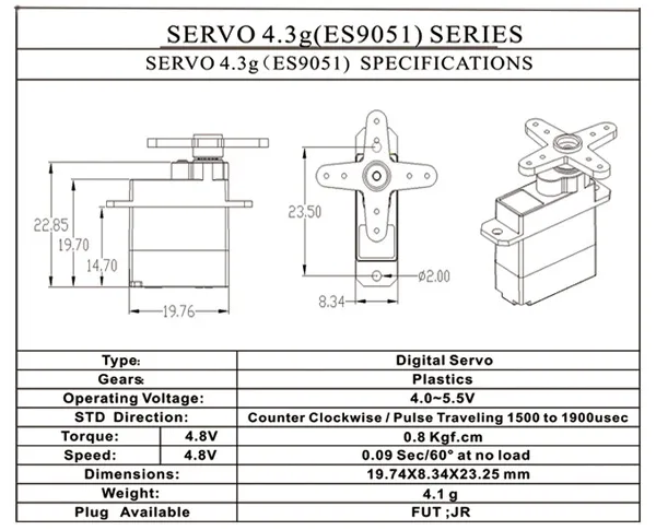 6PCS Emax ES9051 4.3g Digital Mini Servo For RC Model