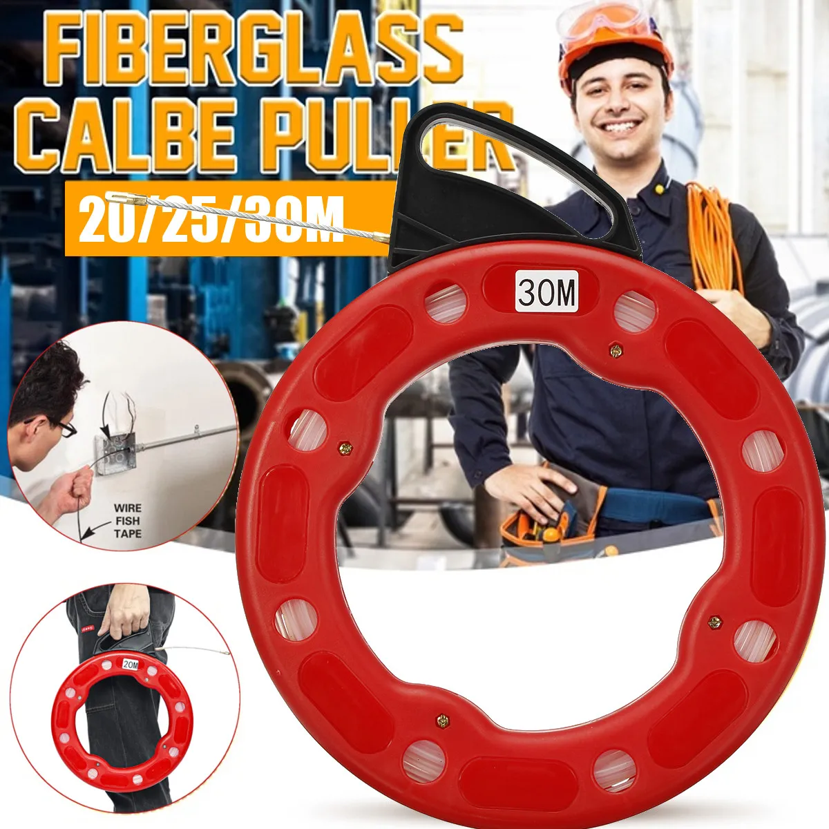 3mm x 30M Fiberglass Wire Cable Fish Snake Tape Puller Duct Conduit Rodder Reel 3mm x 30M Fiberglass Wire Cable Fish Snake Tape Puller Duct Conduit Rodder Reel