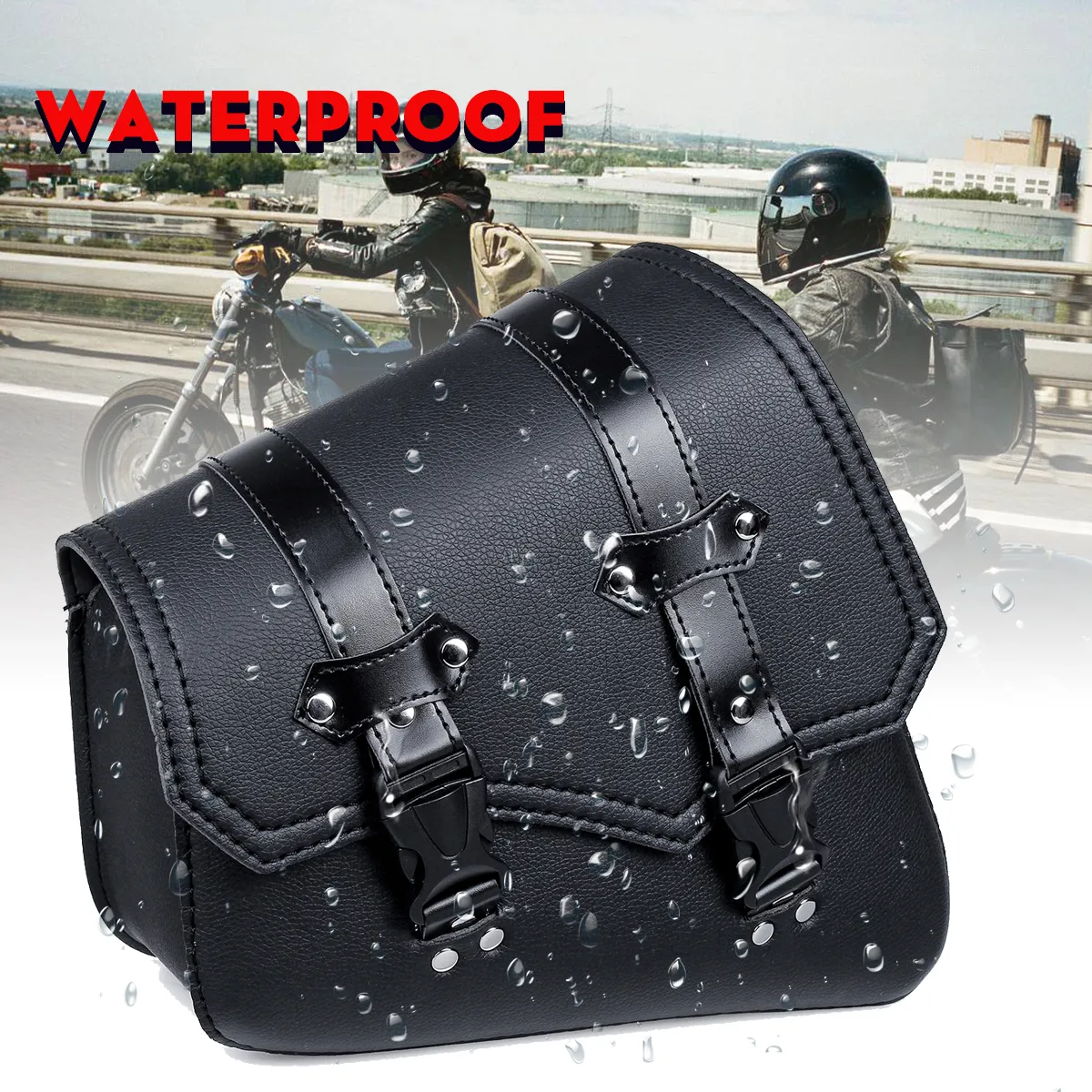 Motorcycle Saddlebags 3 Quick Release Buckle Black PU Leather Waterproof Universal