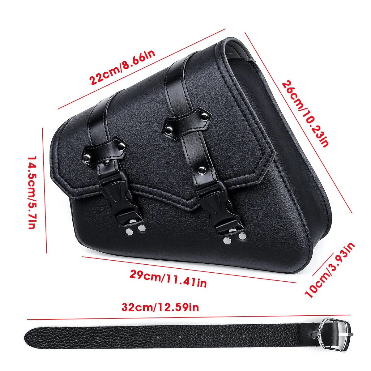 Motorcycle Saddlebags 3 Quick Release Buckle Black PU Leather Waterproof Universal