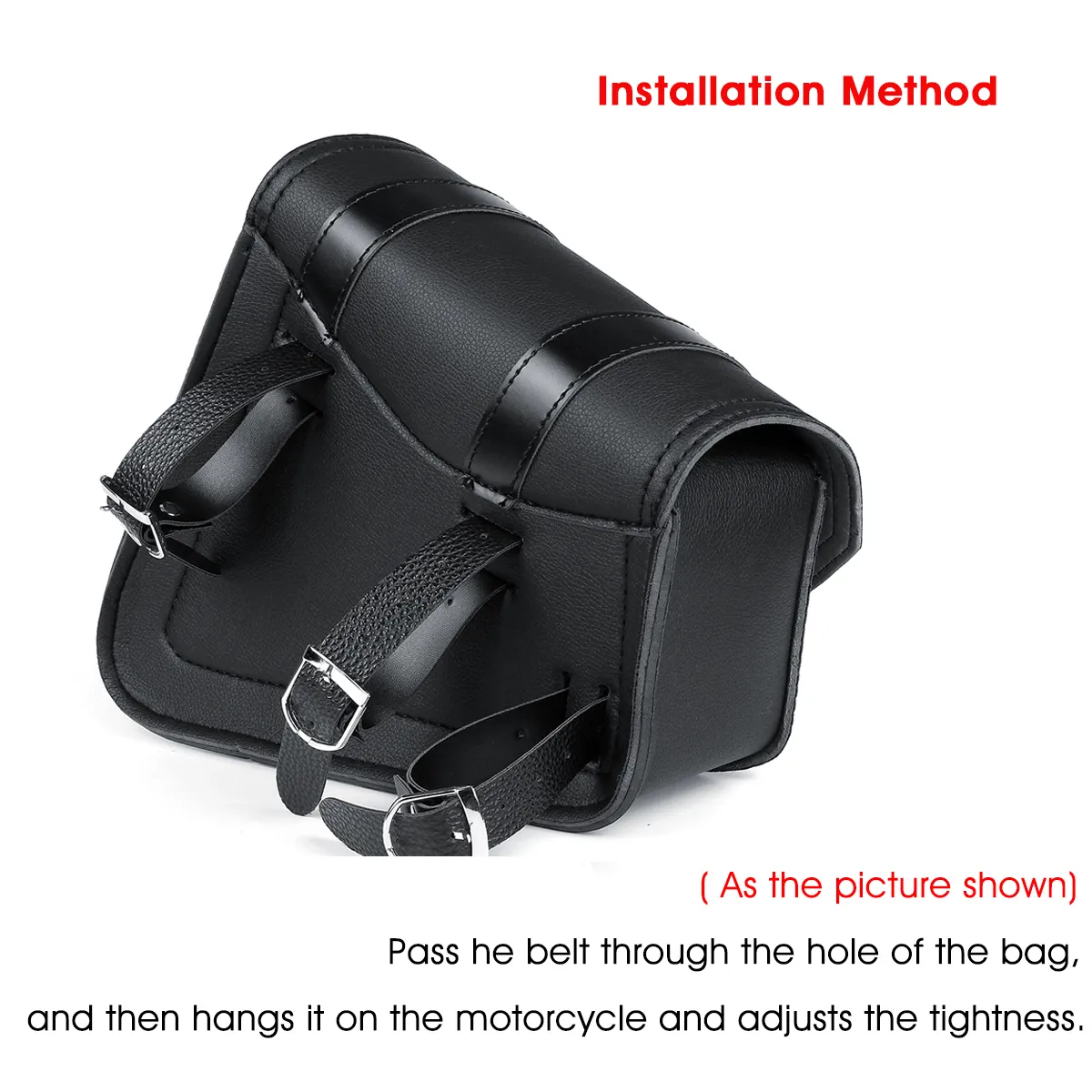Motorcycle Saddlebags 3 Quick Release Buckle Black PU Leather Waterproof Universal