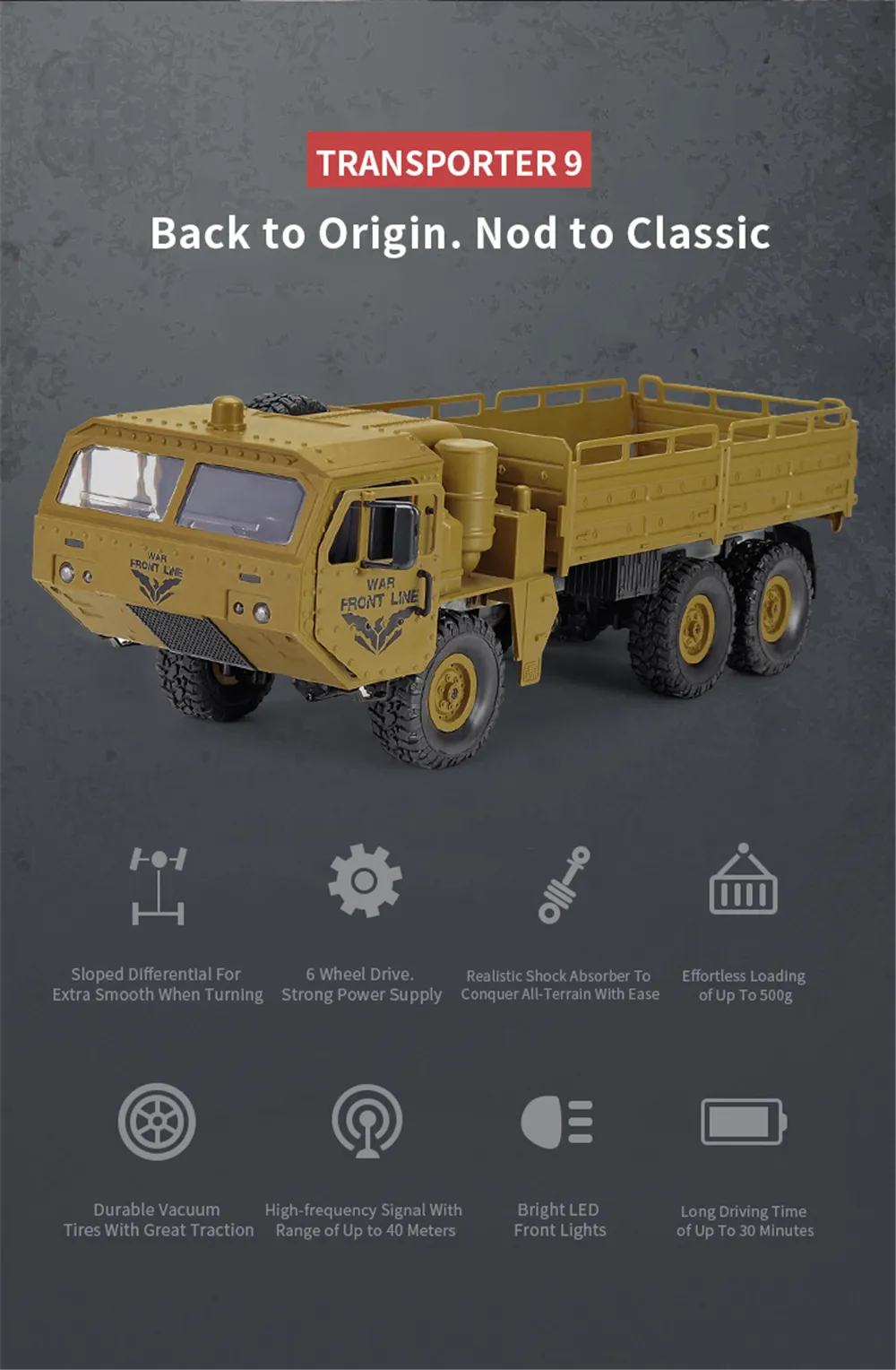 JJRC Q75 1/16 2.4G 6WD RC Car Military Truck Electric Off-Road Vehicles RTR Model