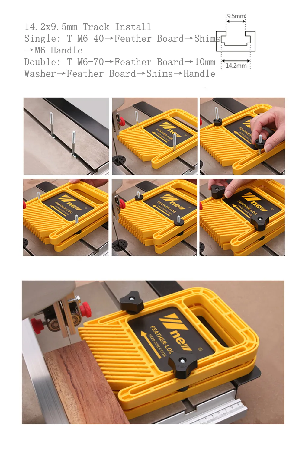 Wnew Lengthened Double Feather Boards 160mm Adjust Featherboards Safety for Table Saw Router Table Band Saw T Slot Miter Track