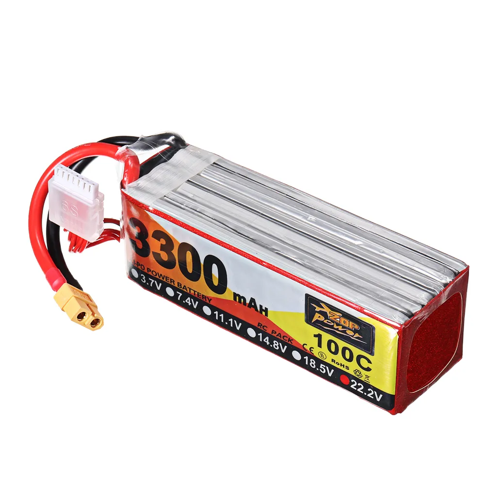 ZOP Power 22.2V 3300mAh 100C 6S Lipo Battery XT60 Plug for RC Racing Drone