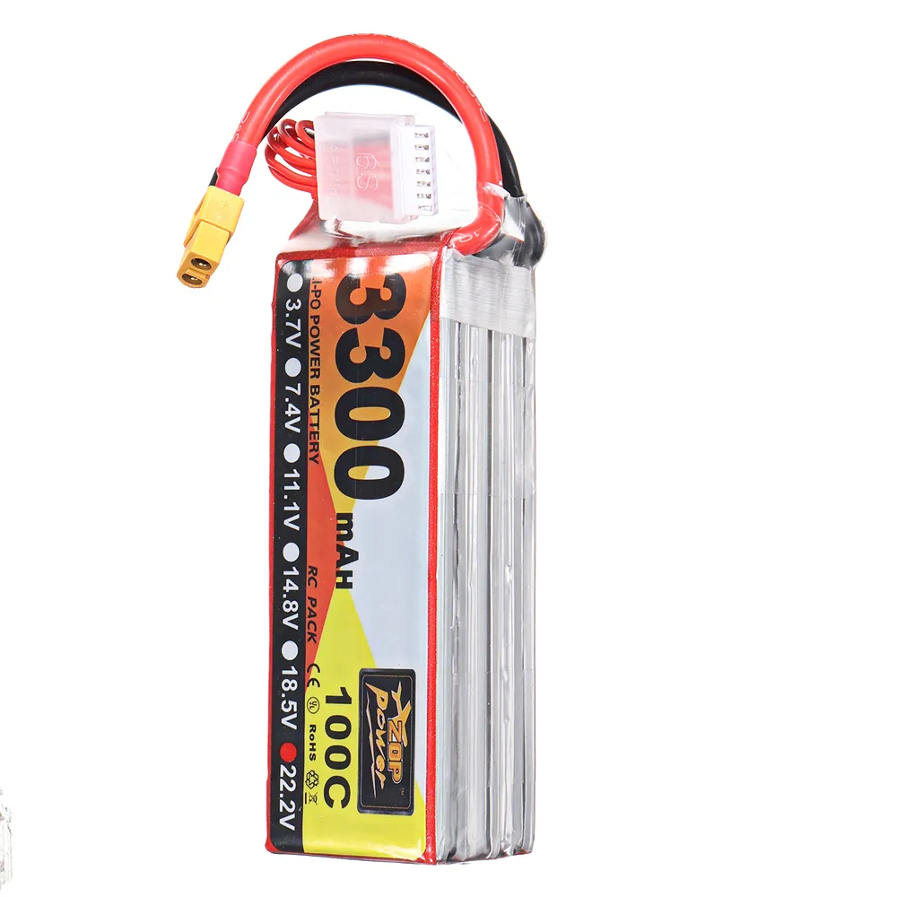 ZOP Power 22.2V 3300mAh 100C 6S Lipo Battery XT60 Plug for RC Racing Drone