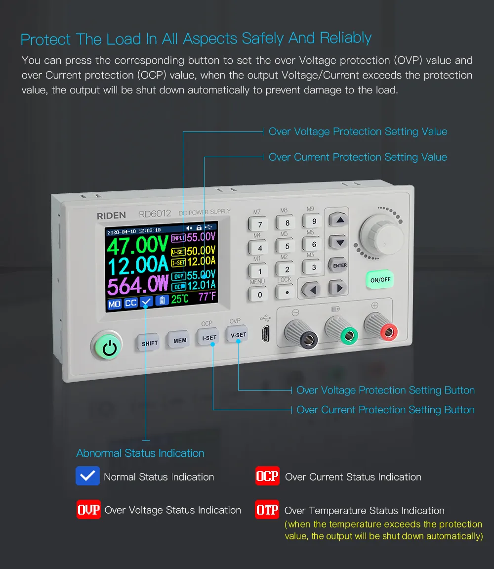 RIDEN® RD6012 RD6012W USB WiFi DC-DC Voltage Current Step Down Power Supply Module Buck Voltage Converter Voltmeter 60V 12A RIDEN® RD6012 RD6012W USB WiFi DC-DC Voltage Current Step Down Power Supply Module Buck Voltage Converter Voltmeter 60V 12A