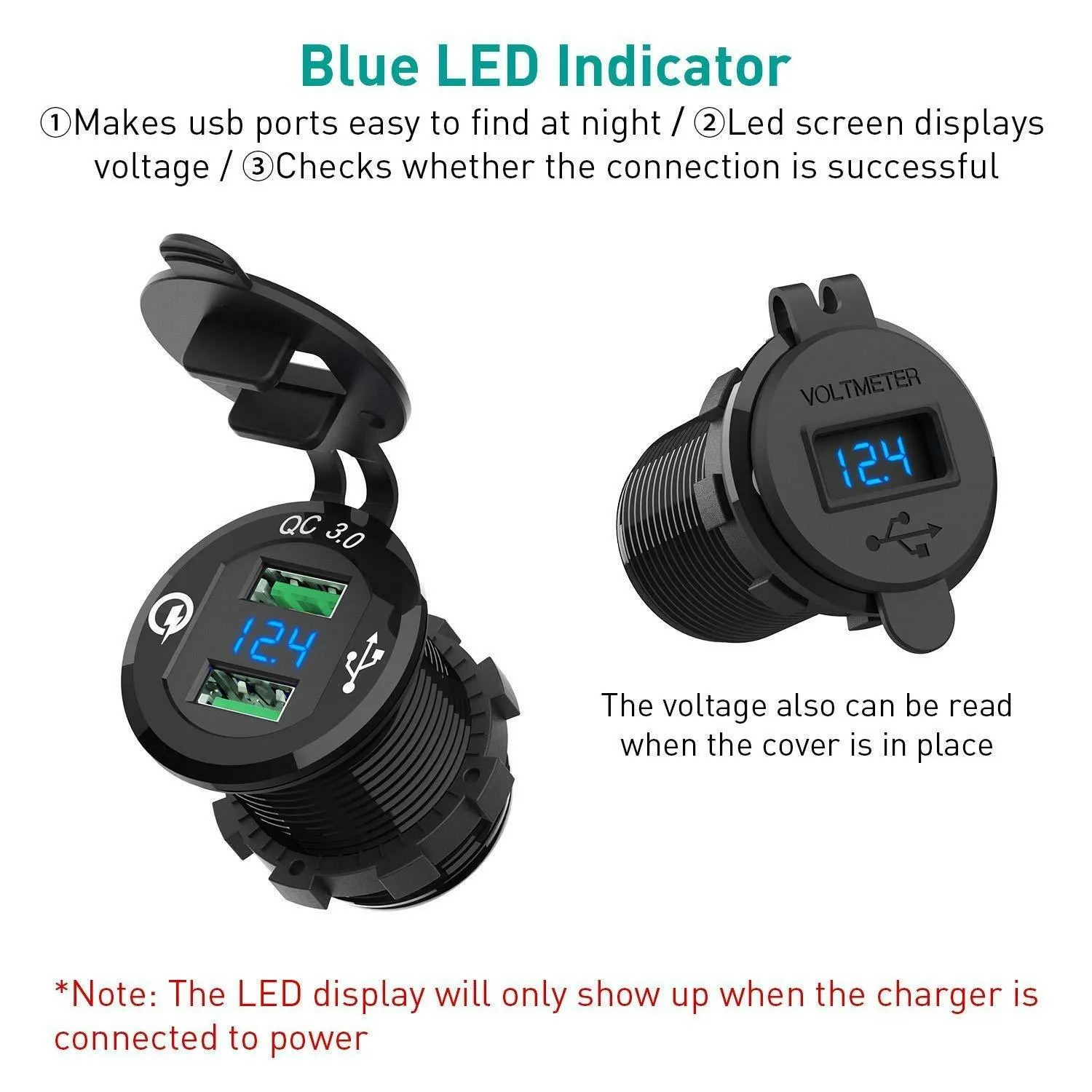 12V-24V QC3.0 Dual USB Quick Charger Socket For Automobile Car Boat Motorcycle Vehicle