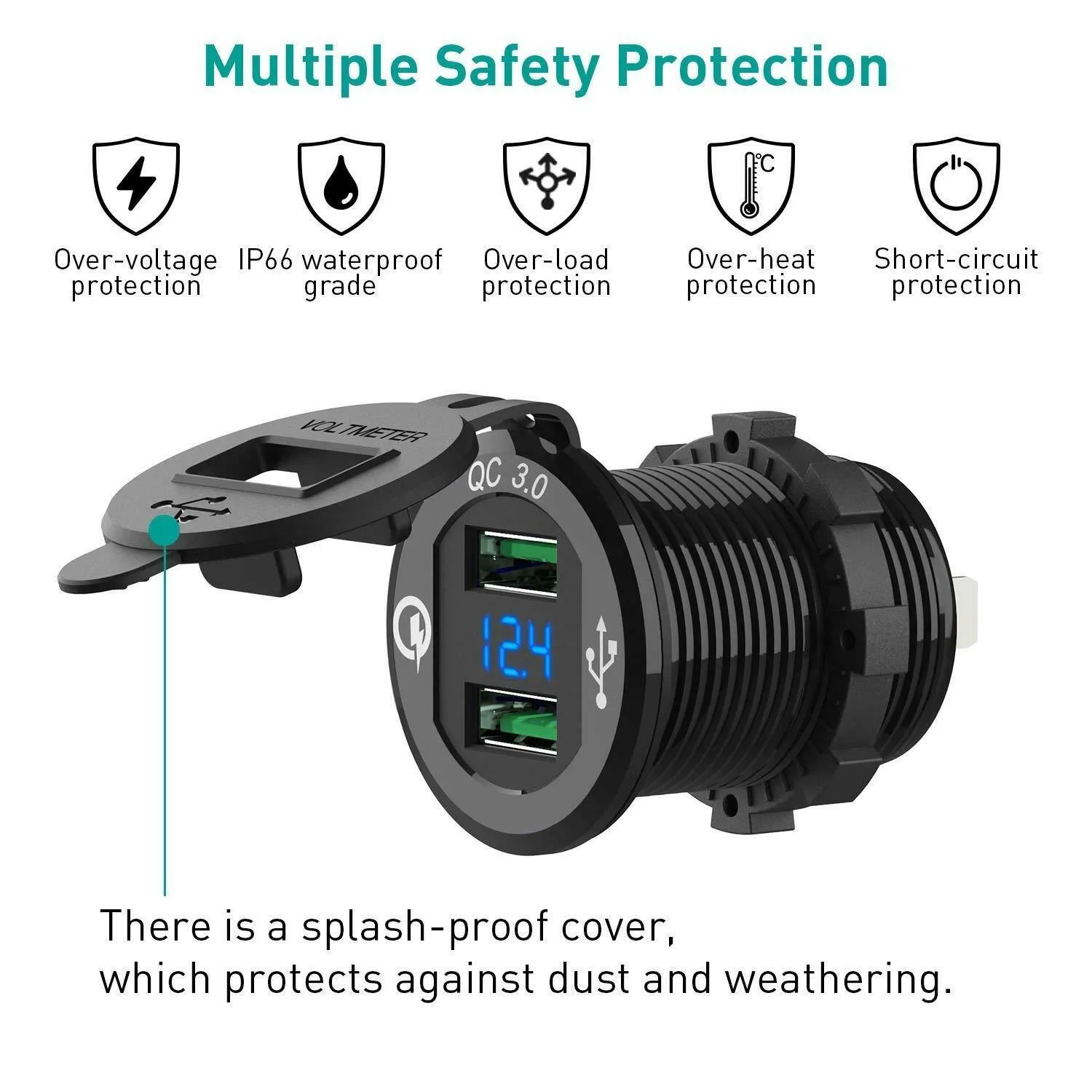 12V-24V QC3.0 Dual USB Quick Charger Socket For Automobile Car Boat Motorcycle Vehicle