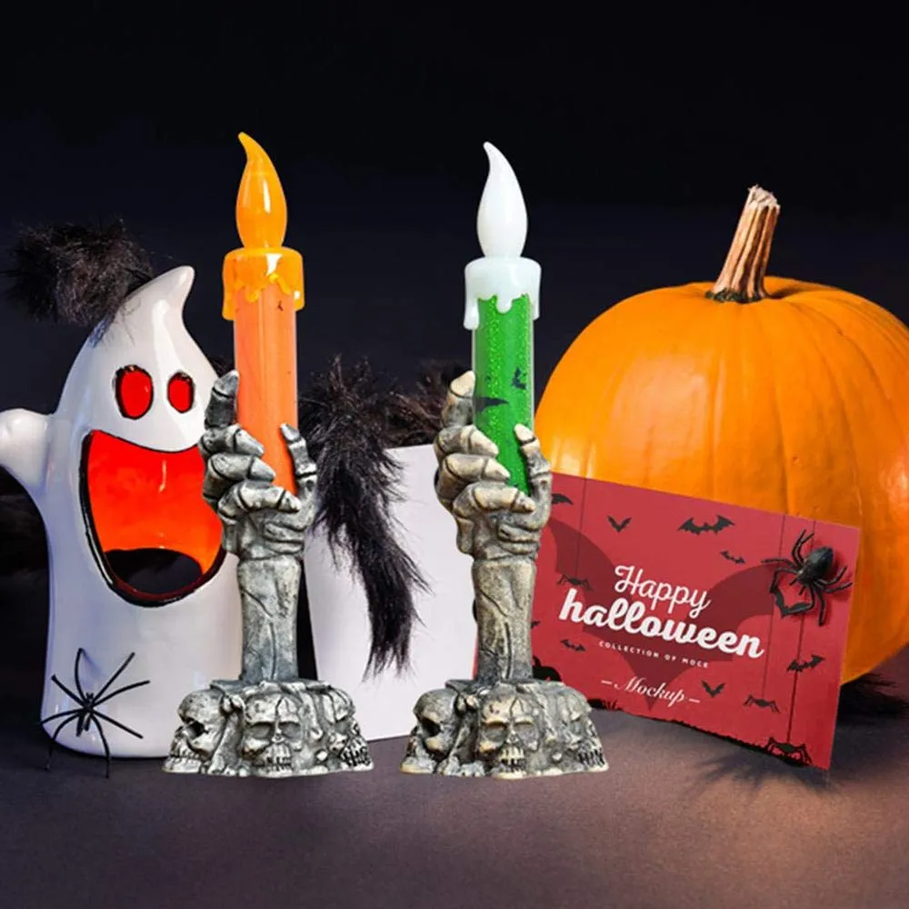 Halloween Light Flameless Plastic Candles Halloween Decoration Props Ghost Light