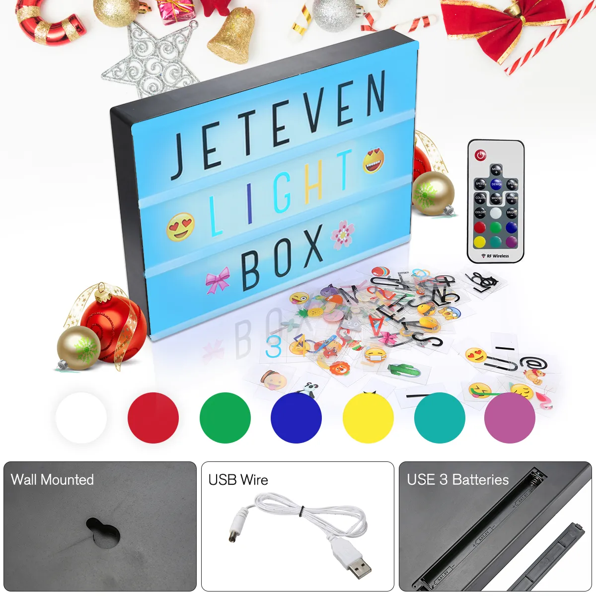 USB A4 7 Color Light Box With Remote Control Home Party Wedding Lamp Decor