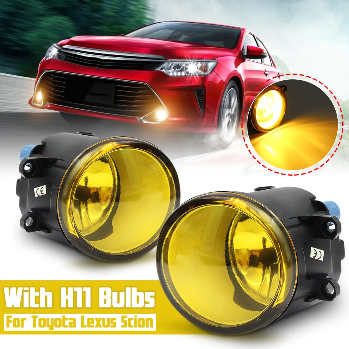 Pair Front Fog Light Yellow Lens with Bulbs 110W For Toyota For Lexus For Scion Pair Front Fog Light Yellow Lens with Bulbs 110W For Toyota For Lexus For Scion