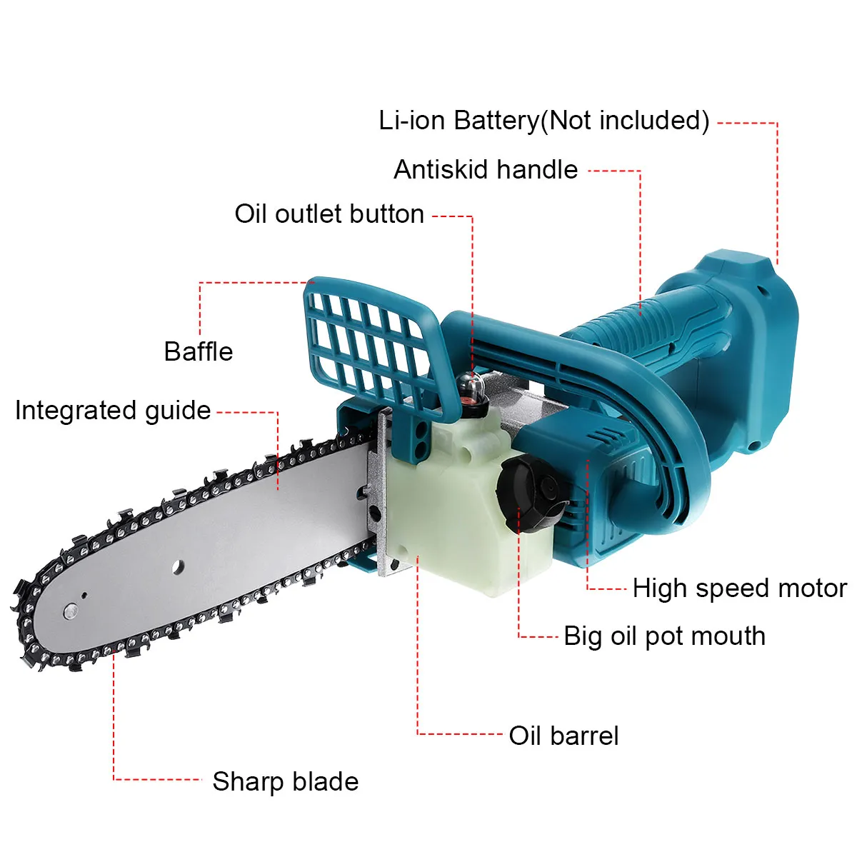 Drillpro 8 Inch Woodworking Electric Chain Saw Portable Wood Cutting Pruning Tool Without Battery Drillpro 8 Inch Woodworking Electric Chain Saw Portable Wood Cutting Pruning Tool Without Battery