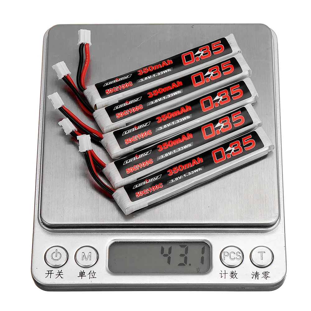 5Pcs URUAV 3.8V 350mAh 50/100C 1S Lipo Battery PH2.0 Plug for RC Racing Drone