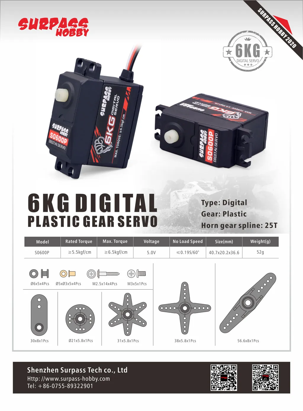 Surpass Hobby 6KG Plastic Tooth Digital Servo For RC Airplane Quadcopter Helicopter Car Vehicle Robot Models