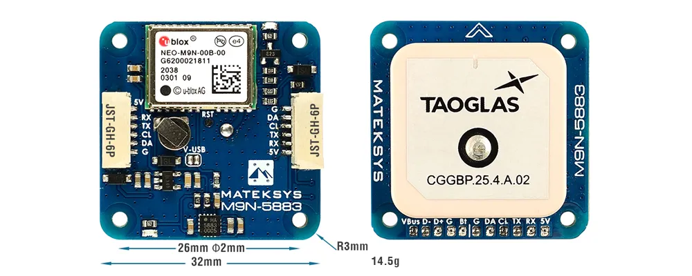 Matek Systems GNSS M9N-5883 NEO-M9N GPS Module With Magnetic Compass QMC5883L Support GLONASS, Galileo for FPV RC Racing Drone Matek Systems GNSS M9N-5883 NEO-M9N GPS Module With Magnetic Compass QMC5883L Support GLONASS, Galileo for FPV RC Racing Drone
