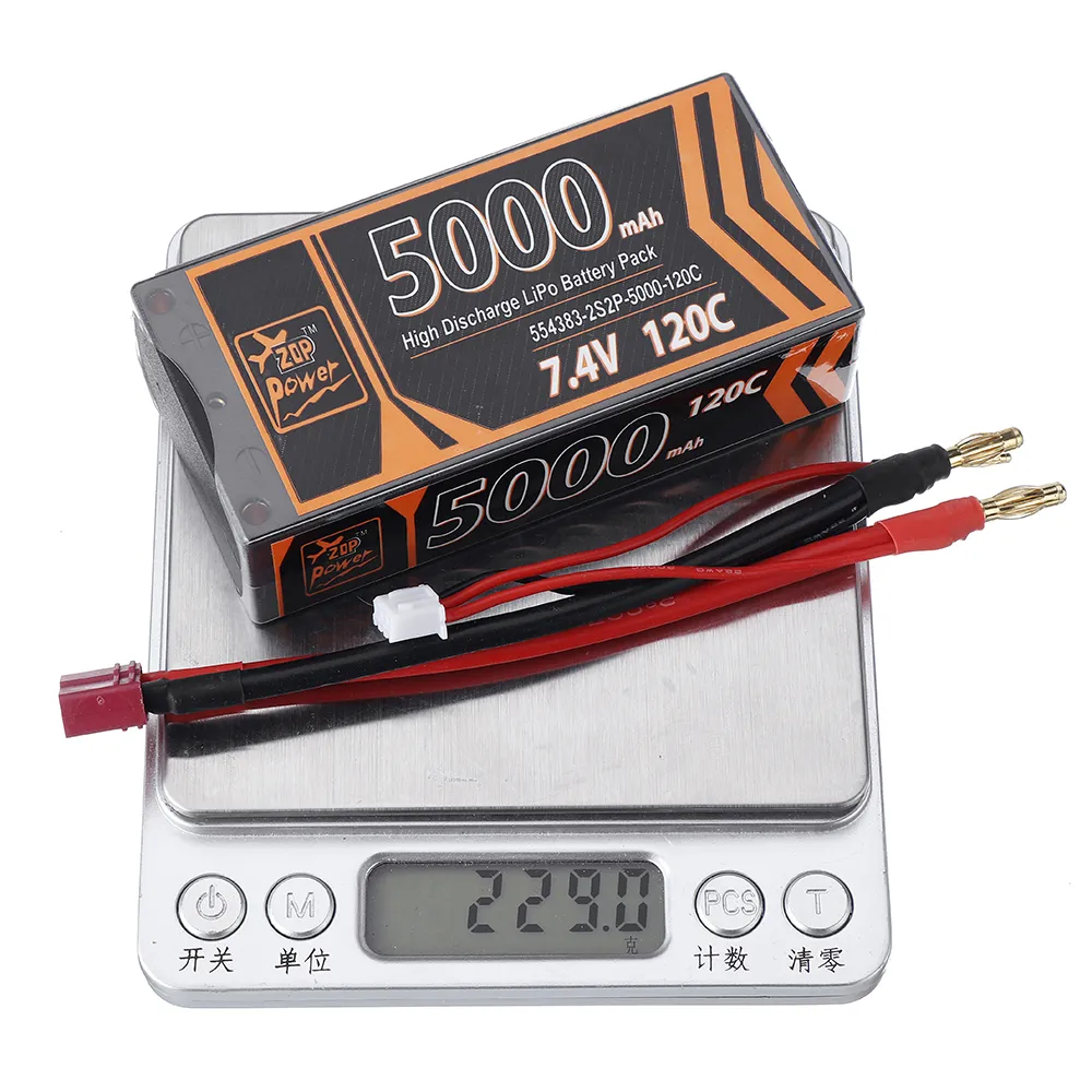 ZOP Power 7.4V 5000mAh 120C 2S Lipo Battery T Deans Plug Hard Case for RC Car ZOP Power 7.4V 5000mAh 120C 2S Lipo Battery T Deans Plug Hard Case for RC Car