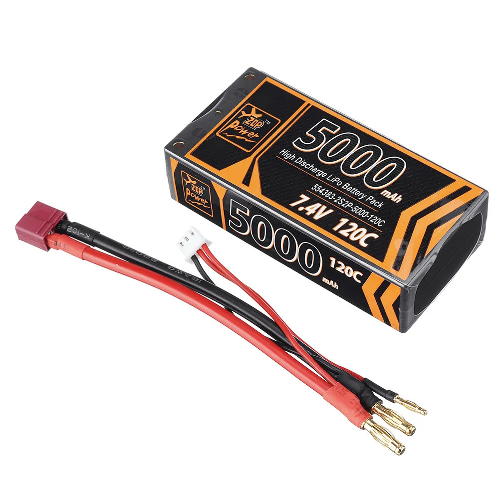 ZOP Power 7.4V 5000mAh 120C 2S Lipo Battery T Deans Plug Hard Case for RC Car ZOP Power 7.4V 5000mAh 120C 2S Lipo Battery T Deans Plug Hard Case for RC Car