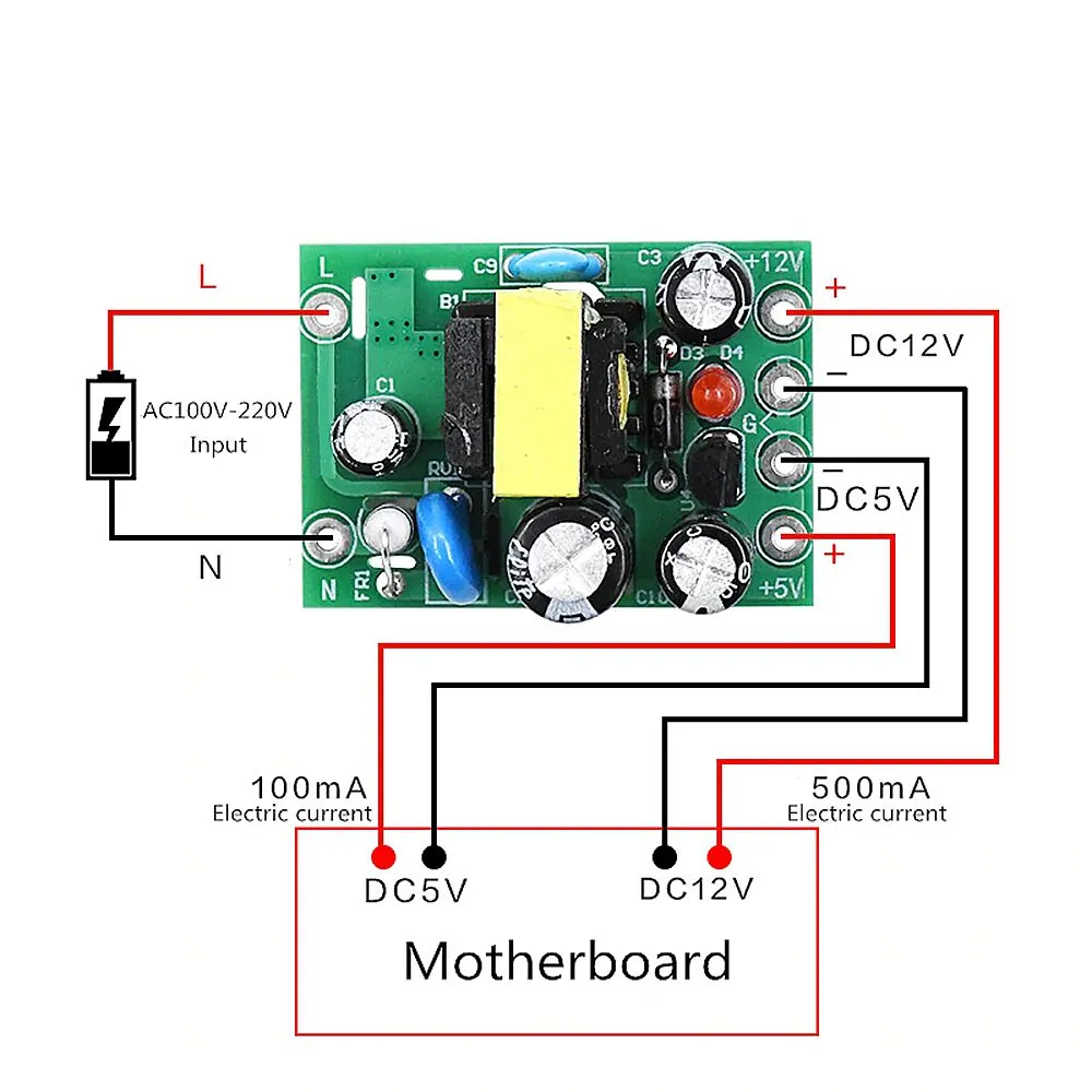 5Pcs AC to DC Switching Power Supply Module AC-DC Isolation Input 110-220V Dual Output 5V/12V 100mA /500mA