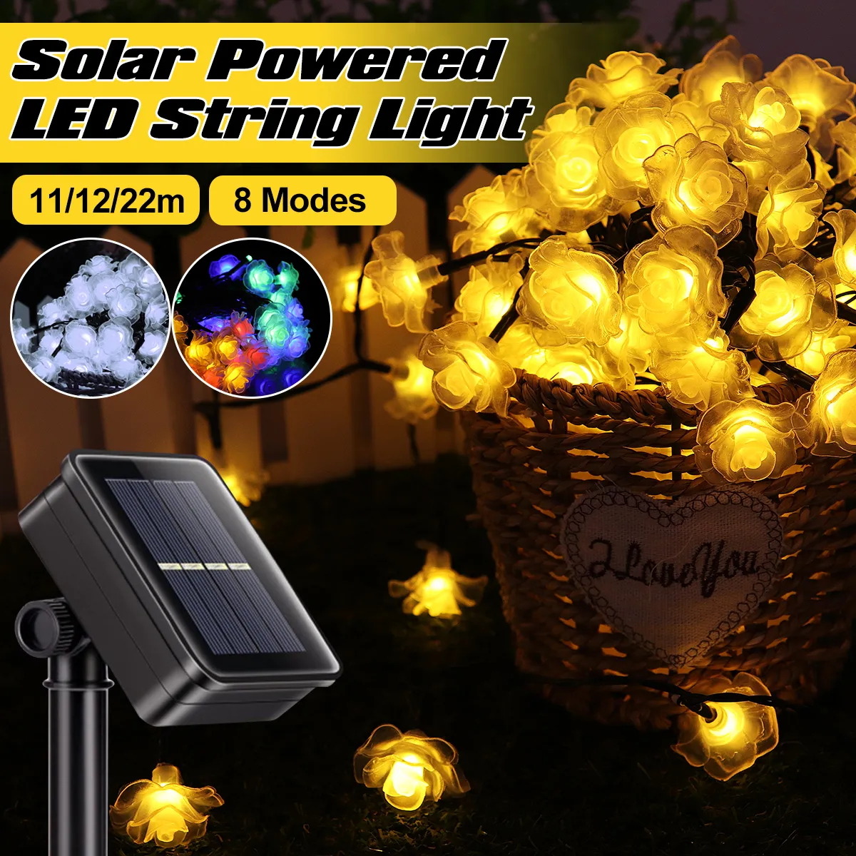 11/12/22M Solar LED String Lights Waterproof Christmas Party Garden Home Decor