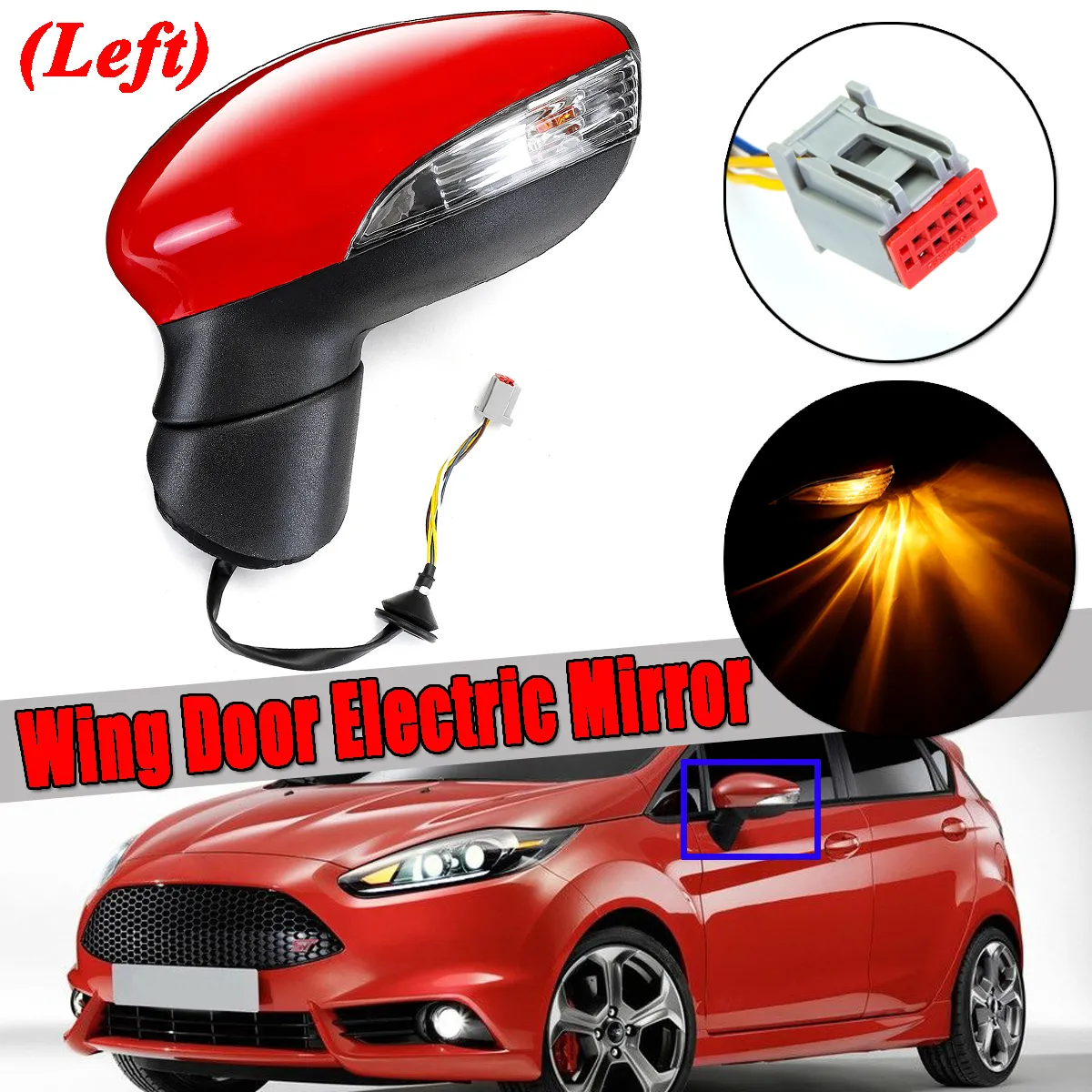 Electric Wing Door Mirror Painted Red Left Driver For Ford Fiesta Mk7 2008-2012