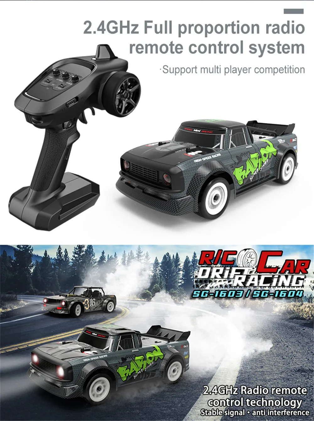 SG PINECONE FOREST 1603 RTR 1/16 2.4G 4WD 30km/h RC Car LED Light Drift On-Road Proportional Control Vehicles Model