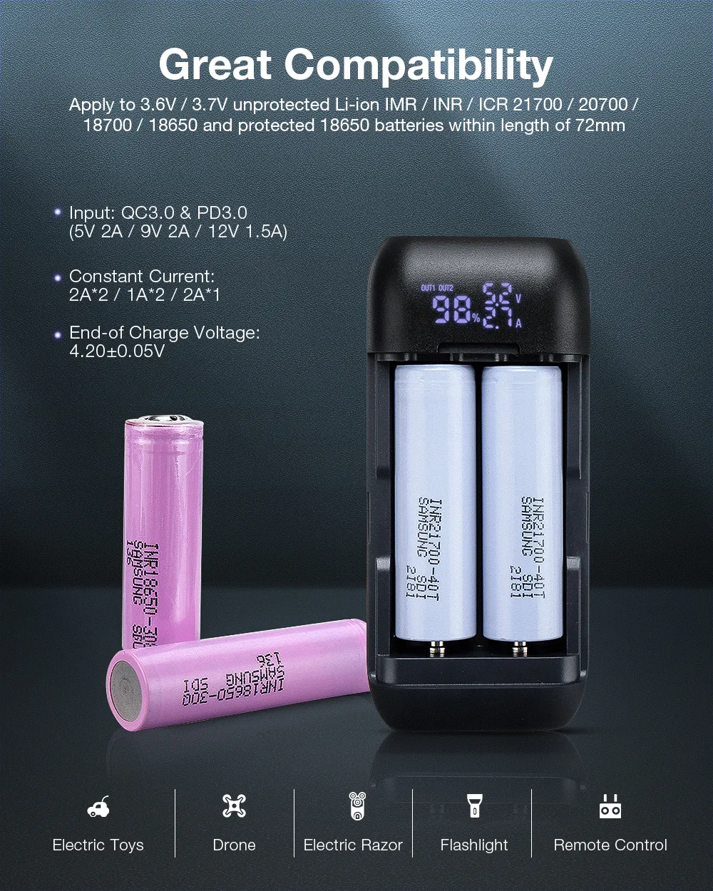 Astrolux® PD2 Type-C 18W QC3.0 PD3.0 急速充電 USB バッテリー充電器 懐中電灯 RC 電話パワーバンク インテリジェントバッテリーケースボックス Li-ion 21700/20700/18650用 Astrolux® PD2 Type-C 18W QC3.0 PD3.0 急速充電 USB バッテリー充電器 懐中電灯 RC 電話パワーバンク インテリジェントバッテリーケースボックス Li-ion 21700/20700/18650用