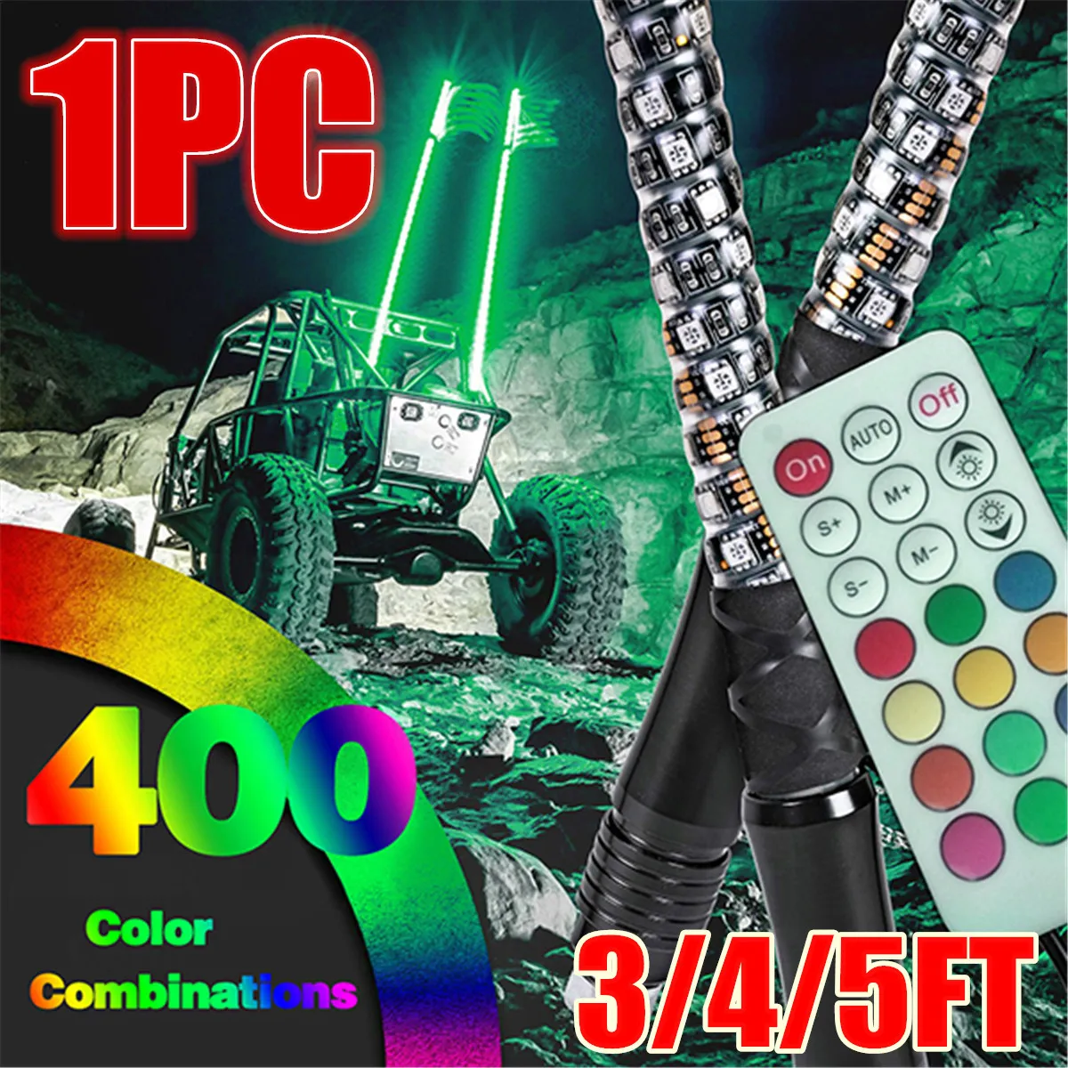 3/4/5FT RGB Beleuchtete Antenne LED Licht Peitsche Flagge Für SUV ATV RZR UTV Weihnachten