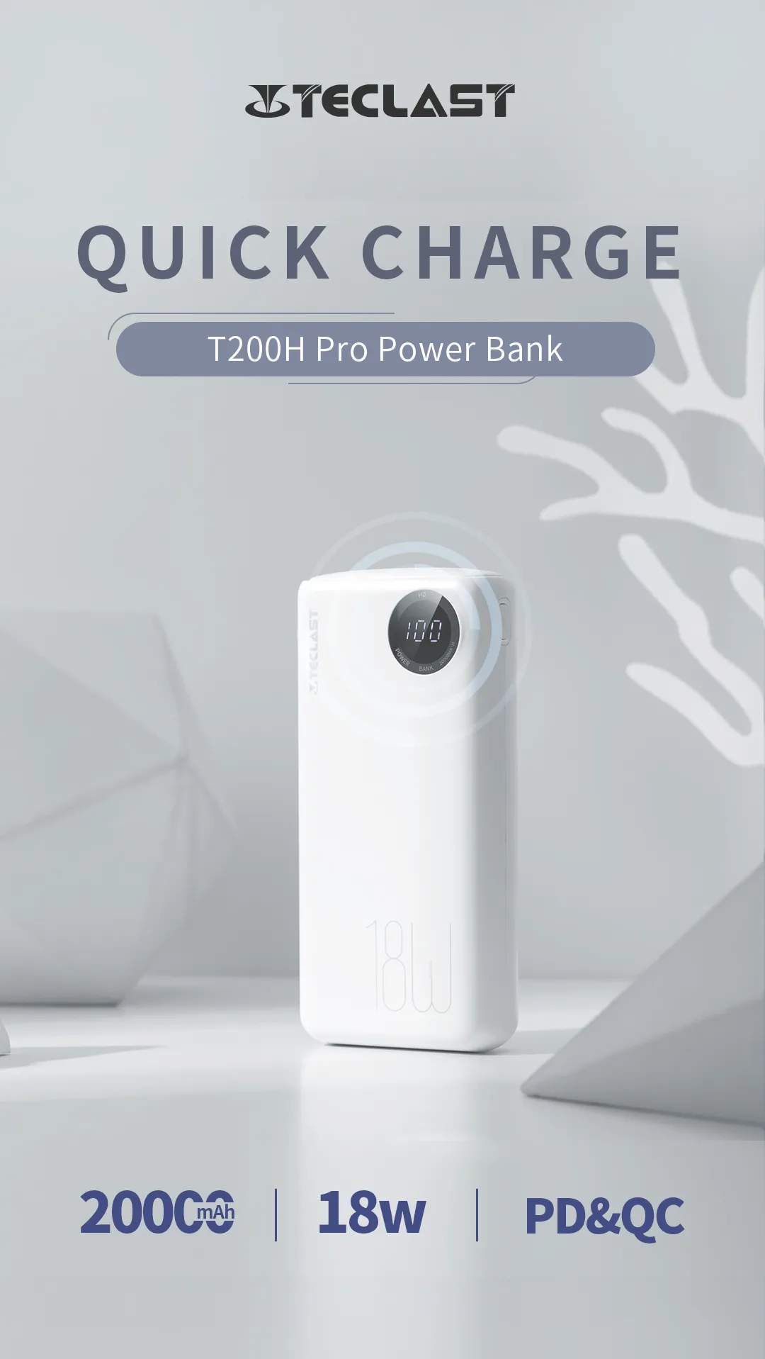 TECLAST T200H Pro 20000mAh 22.5W USB PD QC3.0 Power Bank 3 Output & 2 Input for iPhone 13 Pro Max for Samsung Galaxy Note S22 Ultra Huawei Mate40 OnePlus 9 Pro