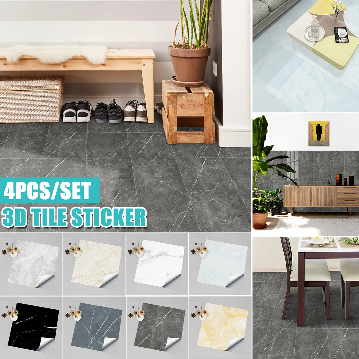 4Pcs 11x11'' 3D Wall Sticker Bathroom Non-Slip Decals Art Sticker Poster Decoration 4Pcs 11x11'' 3D Wall Sticker Bathroom Non-Slip Decals Art Sticker Poster Decoration