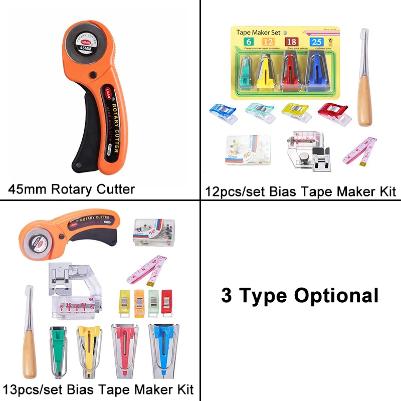 1/12/13Pcs Fabric Bias Tape Maker Rotary Cutter Kit Sewing Quilting Awl Pin Binder Foot Tools Set
