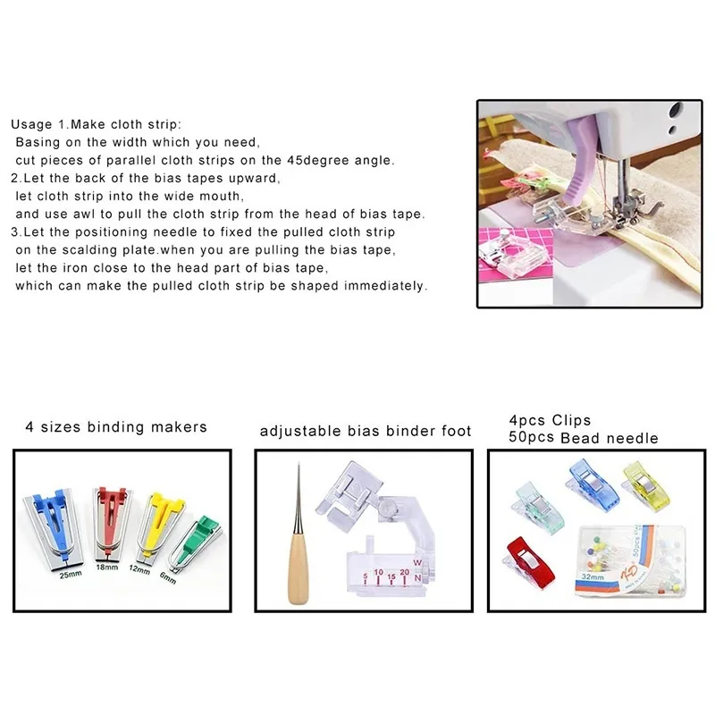 1/12/13Pcs Fabric Bias Tape Maker Rotary Cutter Kit Sewing Quilting Awl Pin Binder Foot Tools Set