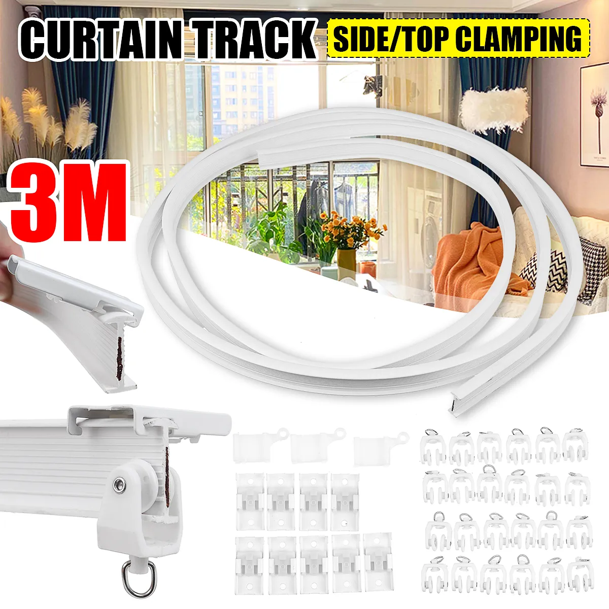 3M Flexible Ceiling Curtain Track Bendable Window Rod Rail Straight Curve Shower