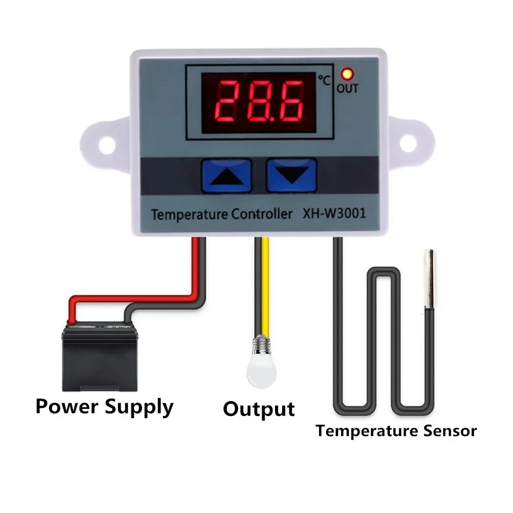 XH-W3001 10A 12V 24V 220V AC Digital LED Temperature Controller for Incubator Cooling Heating Switch Thermostat NTC Sensor