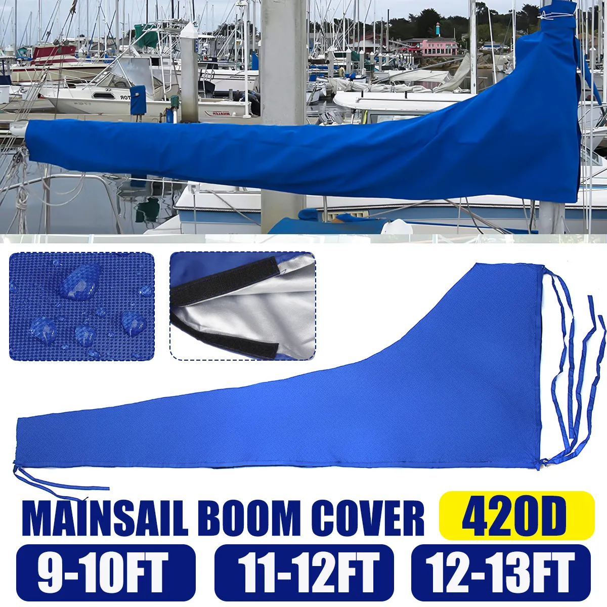 420D 9-10ft / 11-12ft / 12-13ft Mainsail Boom Cover Sail Protector Waterproof Fabric