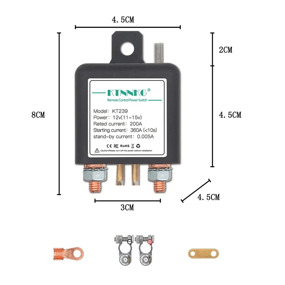 KTNNKG KT239 12V 200A Car Motorcycle Battery Switches Wireless Remote Control Battery Disconnect Cut Off Isolator