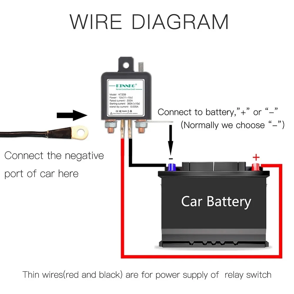 KTNNKG KT239 12V 200A Car Motorcycle Battery Switches Wireless Remote Control Battery Disconnect Cut Off Isolator