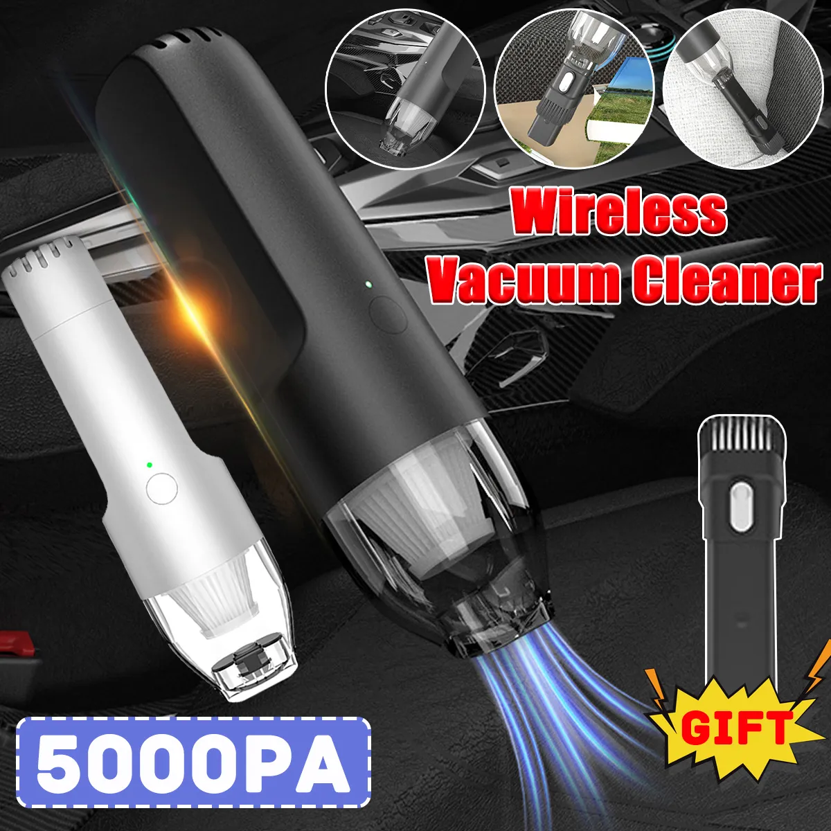 Handheld Car Power Cord / USB Powered Car Office Wireless Vacuum Cleaner Keyboard Carpet Gap Dust Collector