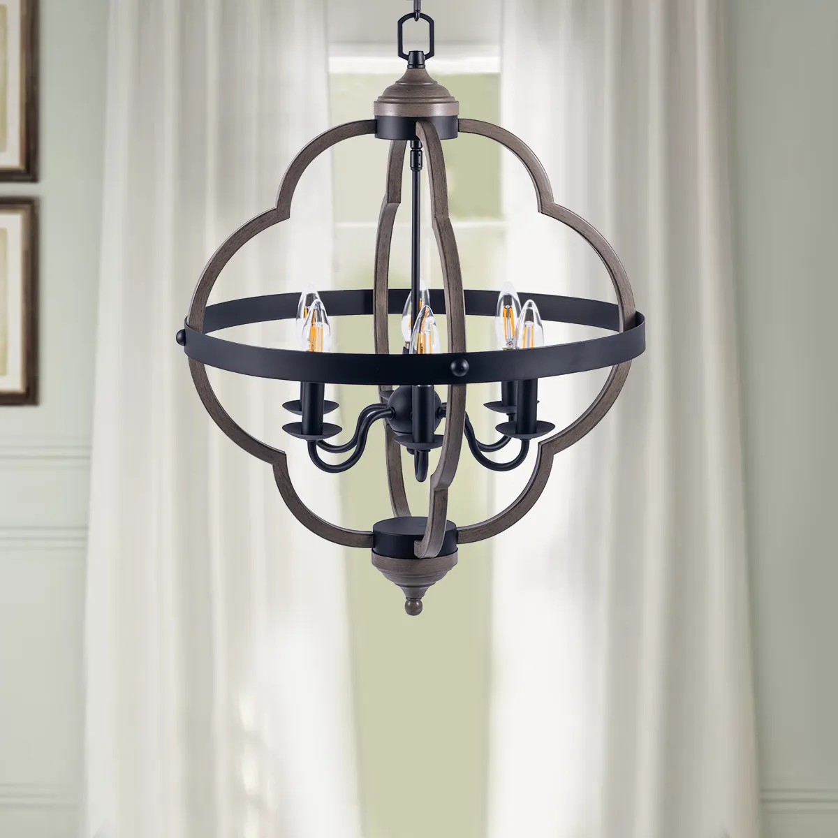 [USA Direct] 6-Light Candle Style Geometric Chandelier Industrial Rustic Indoor Pendant Light Without Bulbs