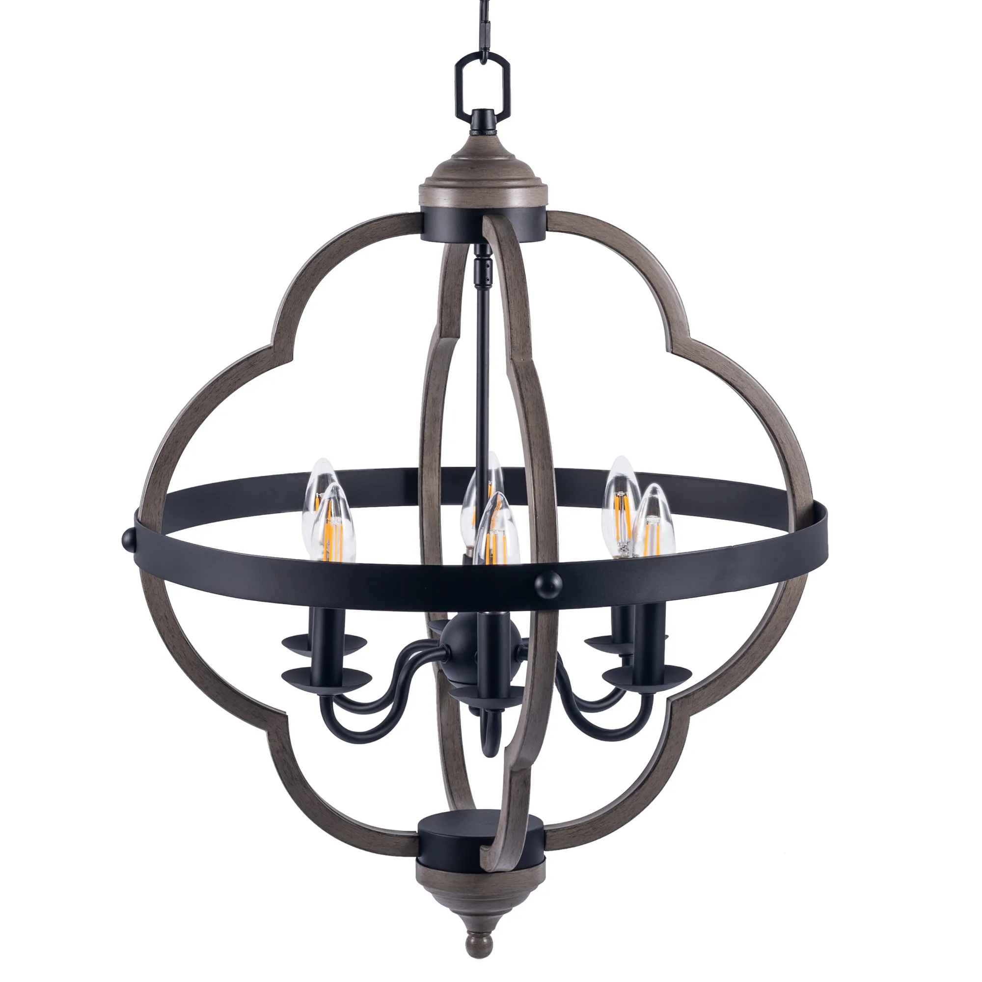 [USA Direct] 6-Light Candle Style Geometric Chandelier Industrial Rustic Indoor Pendant Light Without Bulbs
