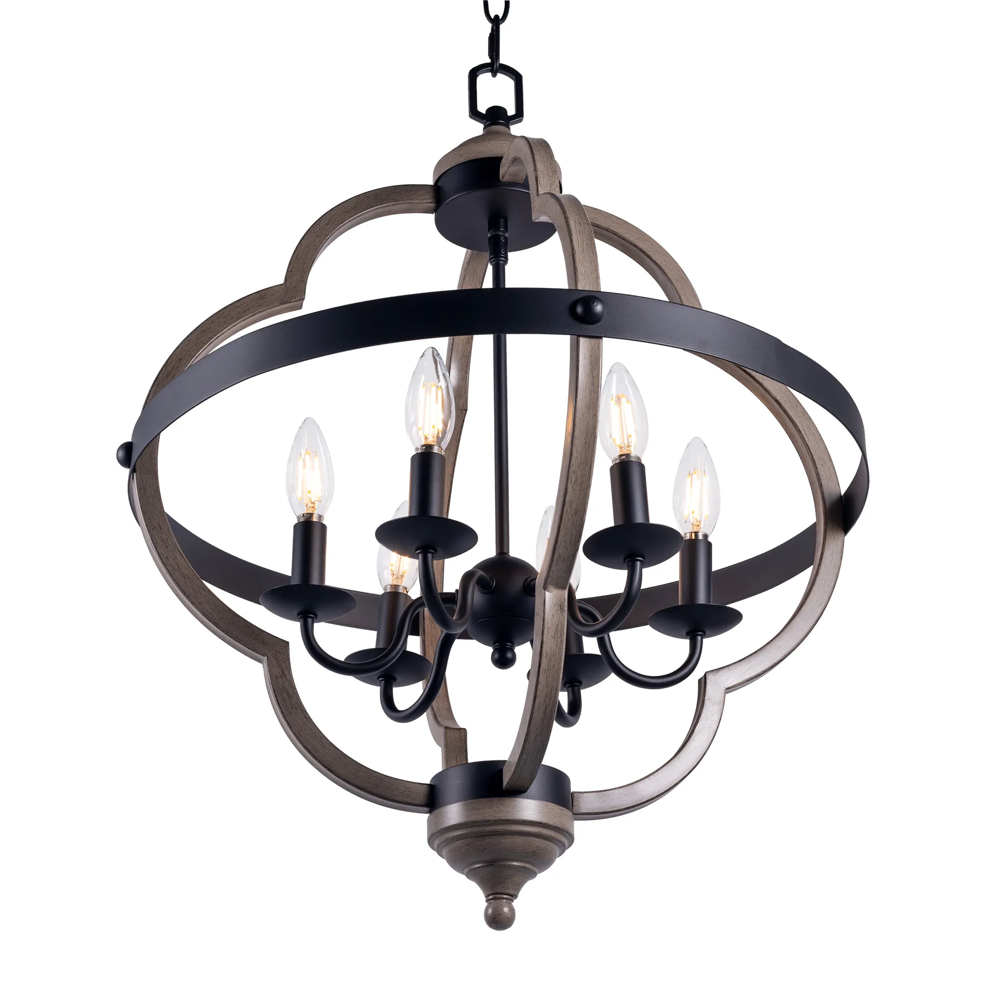 [USA Direct] 6-Light Candle Style Geometric Chandelier Industrial Rustic Indoor Pendant Light Without Bulbs