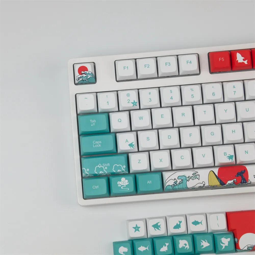 128 Keys Coral Sea Keycap Set XDA Profile PBT Sublimation Keycaps for DIY Mechanical Keyboards