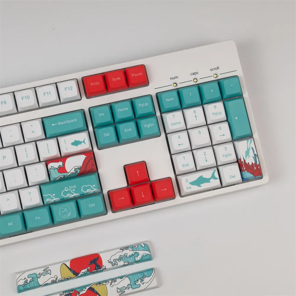 128 Keys Coral Sea Keycap Set XDA Profile PBT Sublimation Keycaps for DIY Mechanical Keyboards