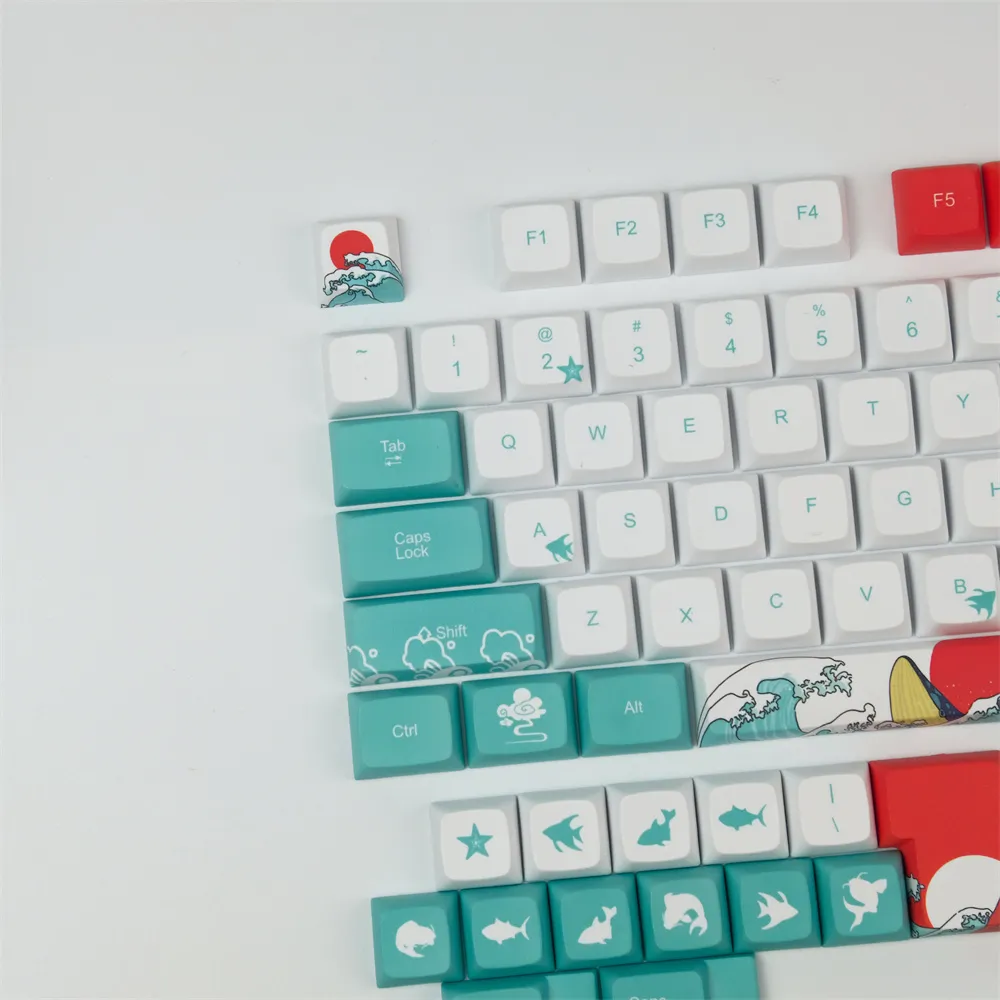 128 Keys Coral Sea Keycap Set XDA Profile PBT Sublimation Keycaps for DIY Mechanical Keyboards