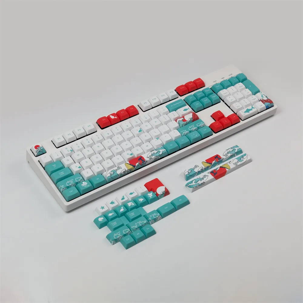 128 Keys Coral Sea Keycap Set XDA Profile PBT Sublimation Keycaps for DIY Mechanical Keyboards