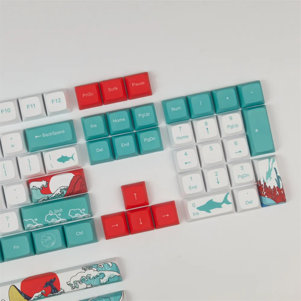 128 Keys Coral Sea Keycap Set XDA Profile PBT Sublimation Keycaps for DIY Mechanical Keyboards