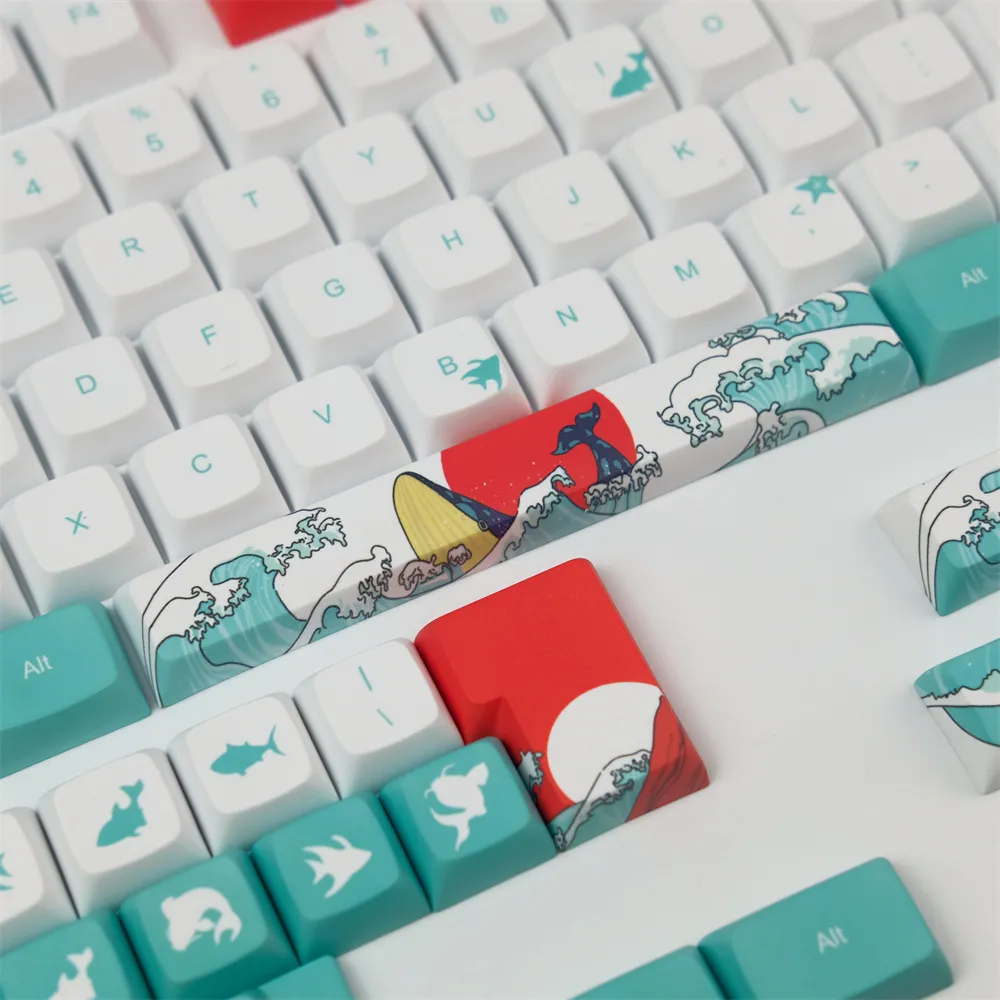 128 Keys Coral Sea Keycap Set XDA Profile PBT Sublimation Keycaps for DIY Mechanical Keyboards